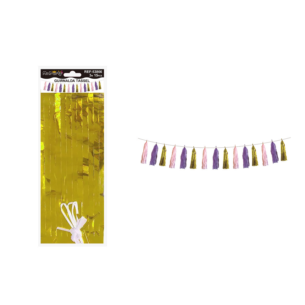 Guirnaldas tassel metálico rosa, morado y dorado 36*24cm 3M 15pcs 