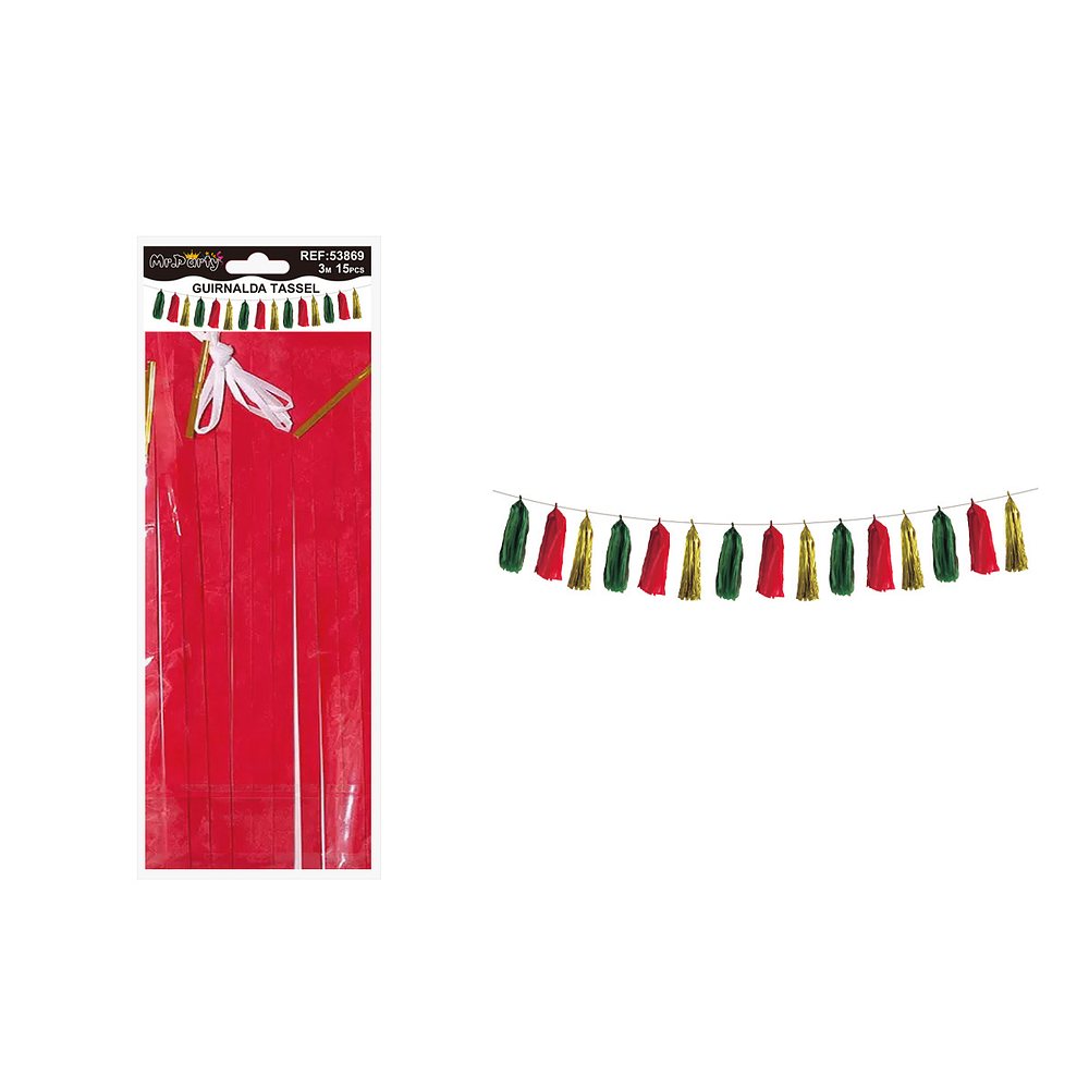 Guirnaldas tassel metálico verde y rojo con dorado 36*24cm 3M 15pcs 