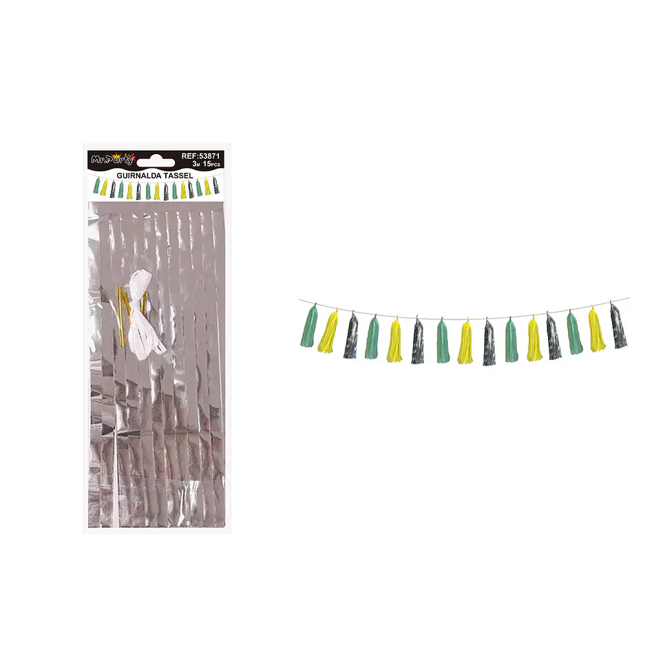 Guirnaldas tassel metálico verde, amarillo y plateado 36*24cm 3M 15pcs  1