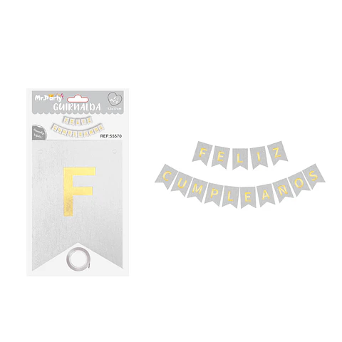 Guirnalda feliz cumpleaños purpurina plateado 12*17cm 15pcs