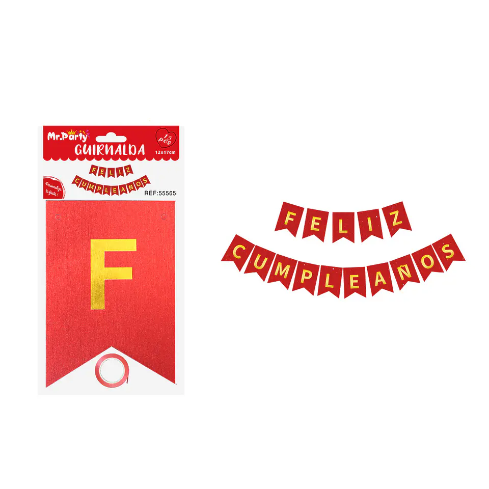 Guirnalda feliz cumpleaños perlada rojo brillante 12*17cm 15pcs 1