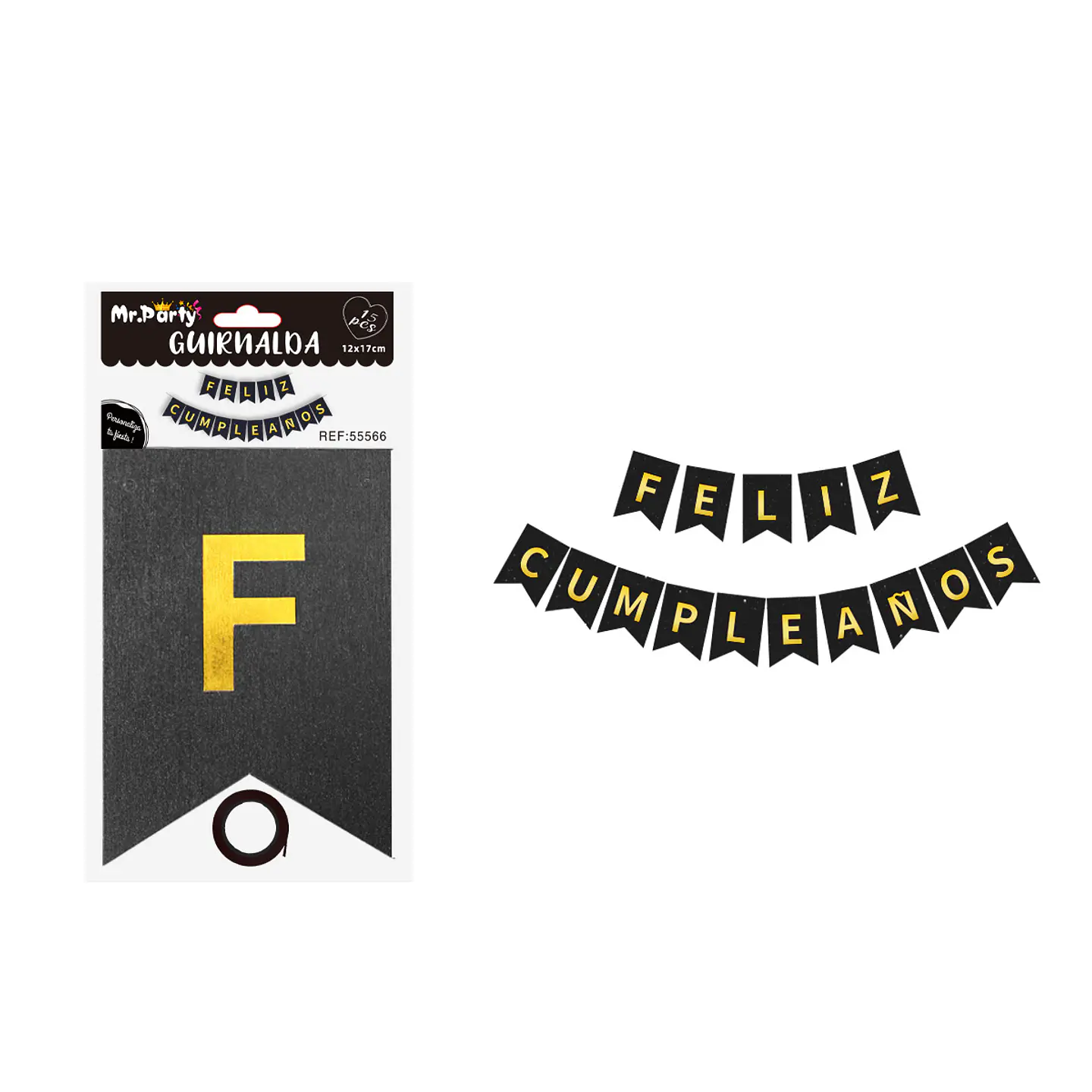Guirnalda feliz cumpleaños perlada negro 12*17cm 15pcs 1
