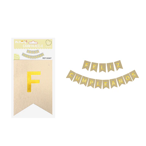 Guirnalda feliz cumpleaños purpurina dorado claro 12*17cm 15pcs