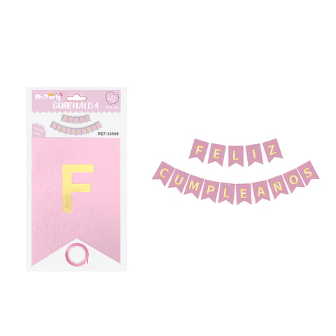 Guirnalda feliz cumpleaños purpurina rosa 12*17cm 15pcs