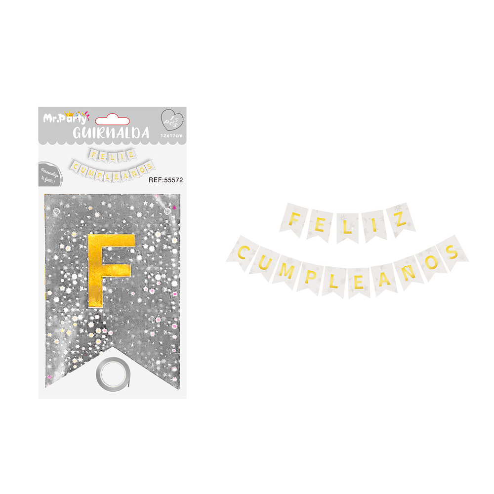 Guirnalda feliz cumpleaños con estrellas plateado 12*17cm 15pcs