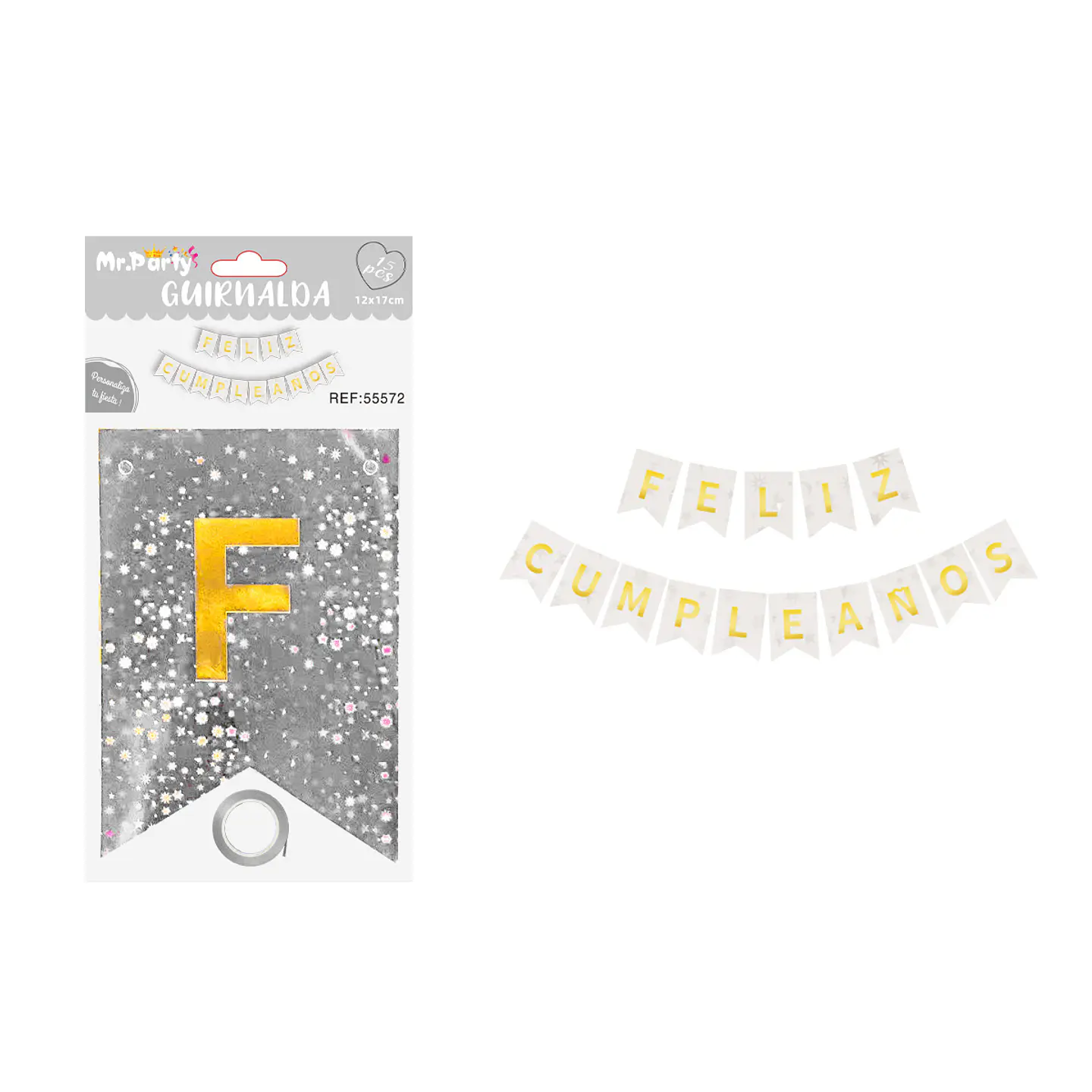 Guirnalda feliz cumpleaños con estrellas plateado 12*17cm 15pcs 1