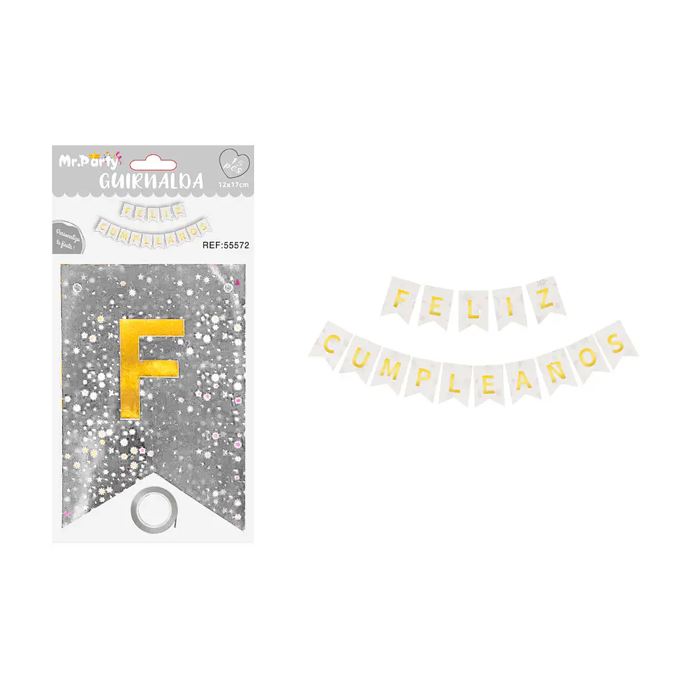 Guirnalda feliz cumpleaños con estrellas plateado 12*17cm 15pcs 1