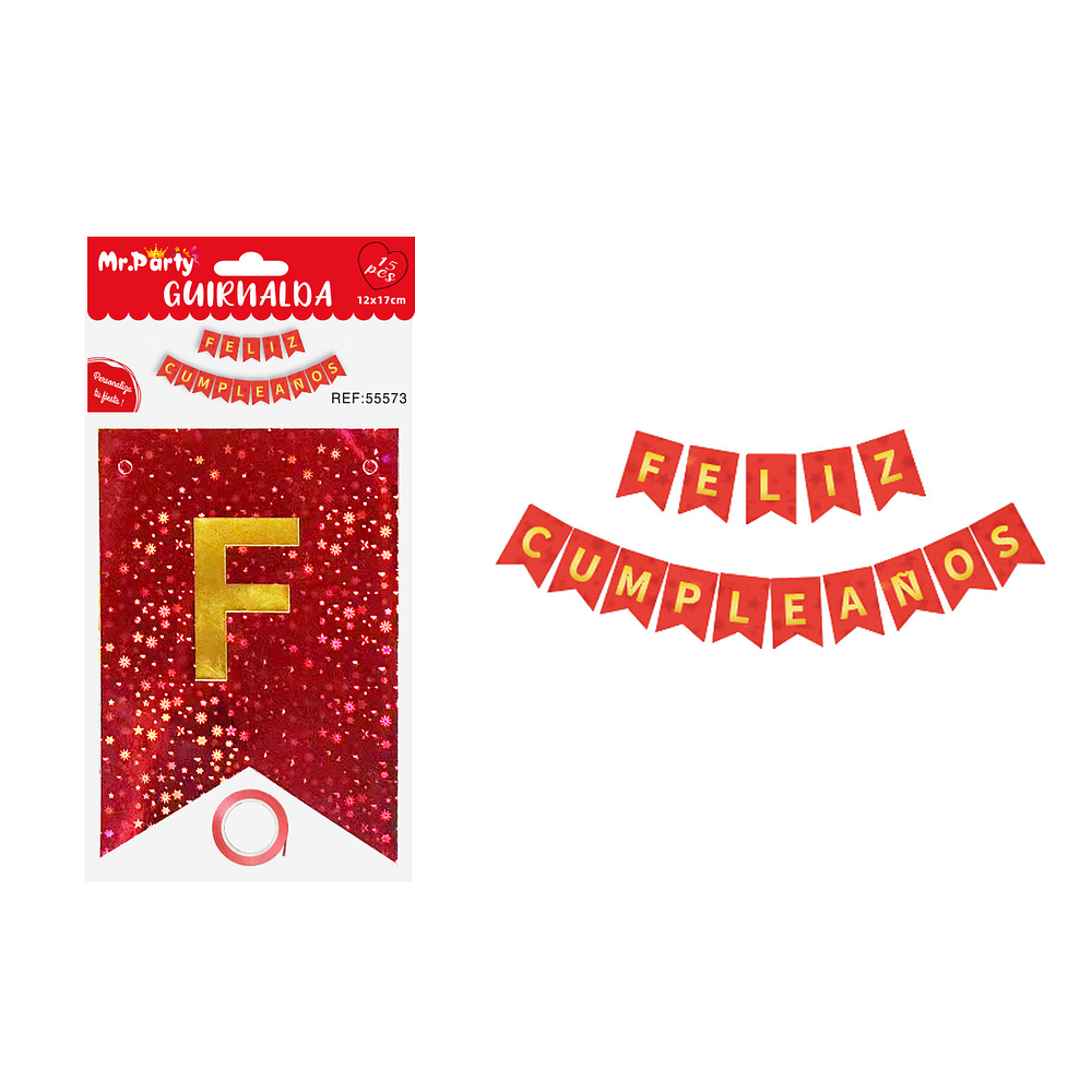 Guirnalda feliz cumpleaños con estrellas rojo 12*17cm 15pcs