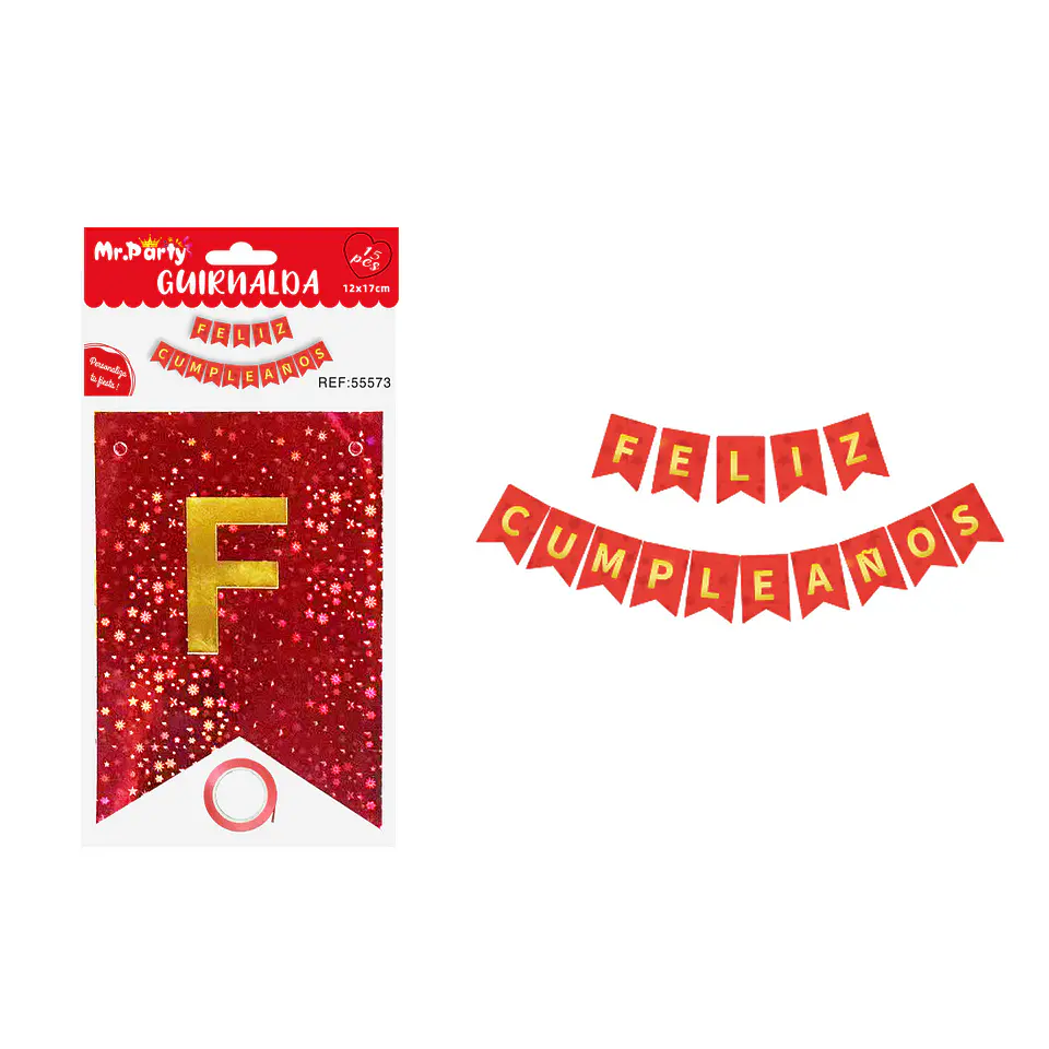 Guirnalda feliz cumpleaños con estrellas rojo 12*17cm 15pcs 1