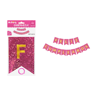 Guirnalda feliz cumpleaños con estrellas rosa 12*17cm 15pcs