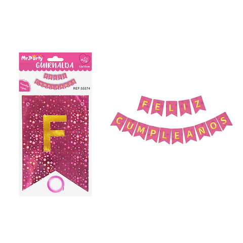 Guirnalda feliz cumpleaños con estrellas rosa 12*17cm 15pcs