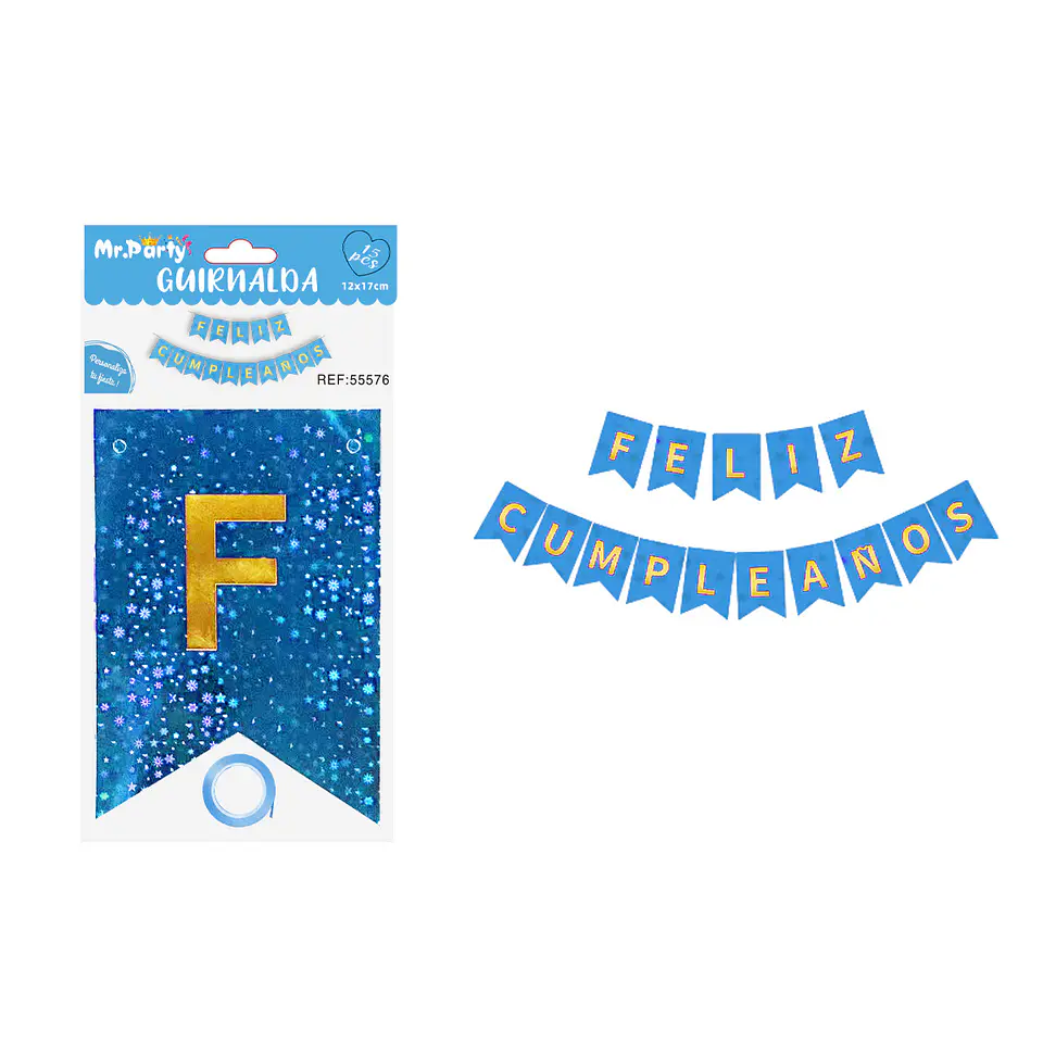 Guirnalda feliz cumpleaños con estrellas azul 12*17cm 15pcs 1