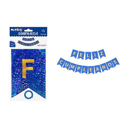 Guirnalda feliz cumpleaños con estrellas azul oscuro 12*17cm 15pcs