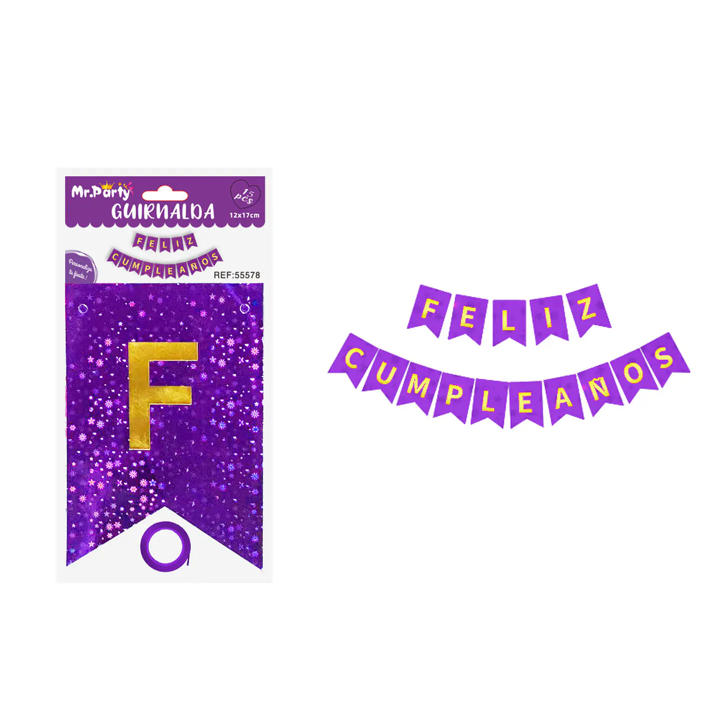 Guirnalda feliz cumpleaños con estrellas morado oscuro 12*17cm 15pcs 1
