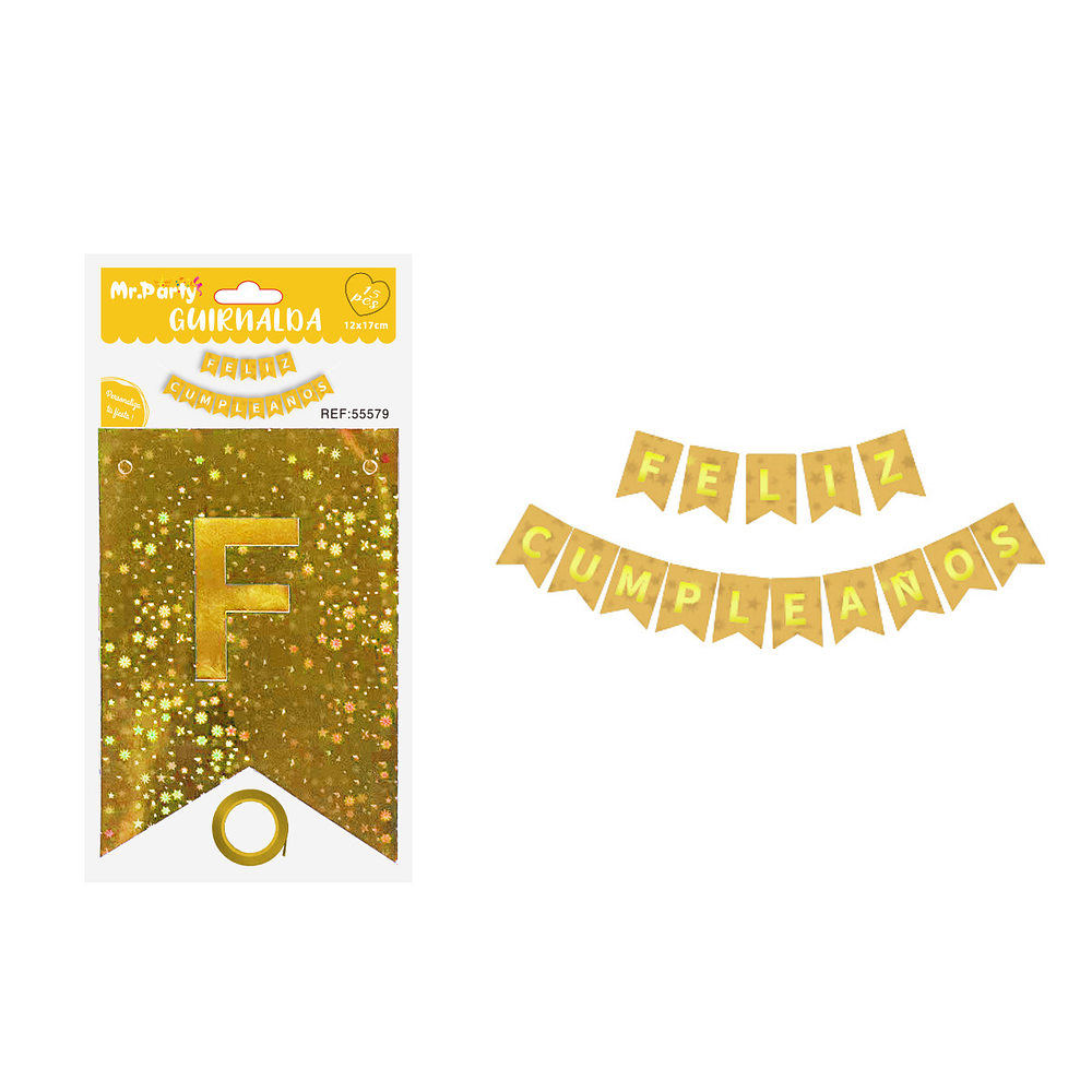 Guirnalda feliz cumpleaños con estrellas dorado 12*17cm 15pcs
