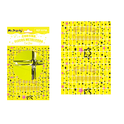 Cortina metalizada cuadrado con estrella Feliz cumpleaños amarillo 1*2m