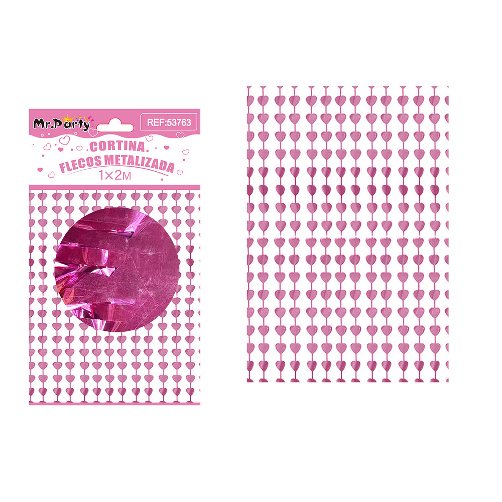 Cortina metalizada de corazones rosa 1*2m