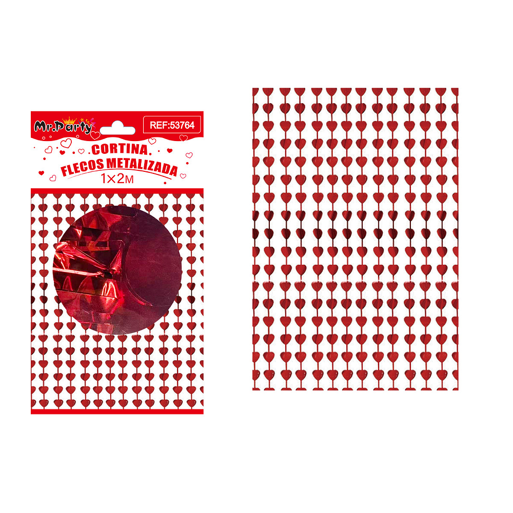Cortina metalizada de corazones rojo 1*2m