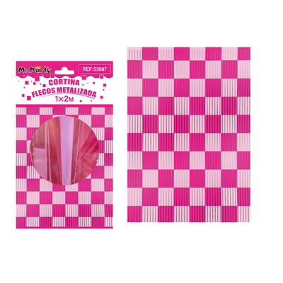 Cortina flecos bicolor cuadriculada rosa y fucsia 1*2m