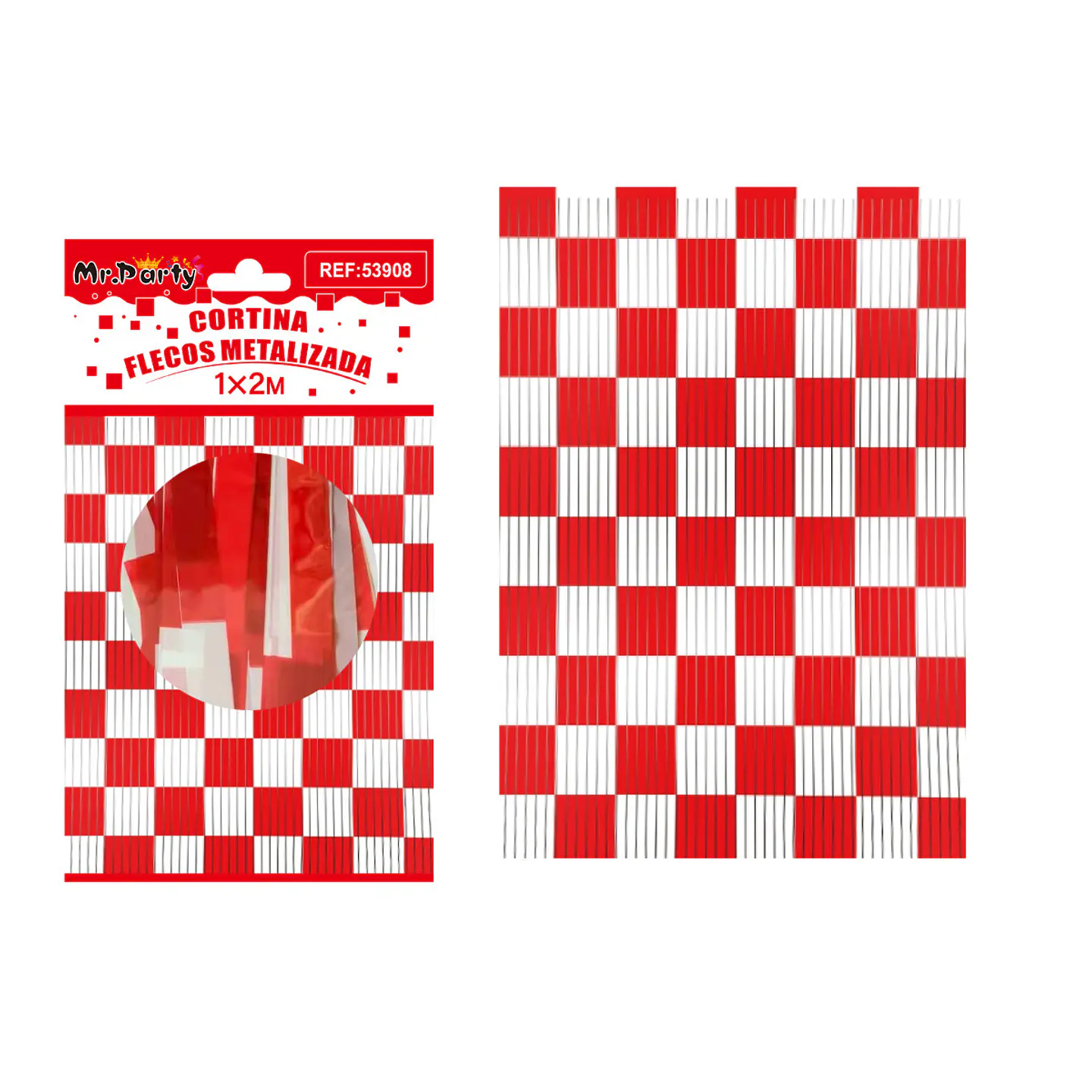 Cortina flecos bicolor cuadriculada rojo y blanco 1*2m 1