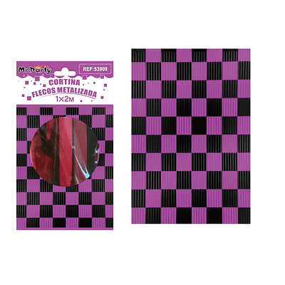 Cortina flecos bicolor cuadriculada negro y fucsia 1*2m