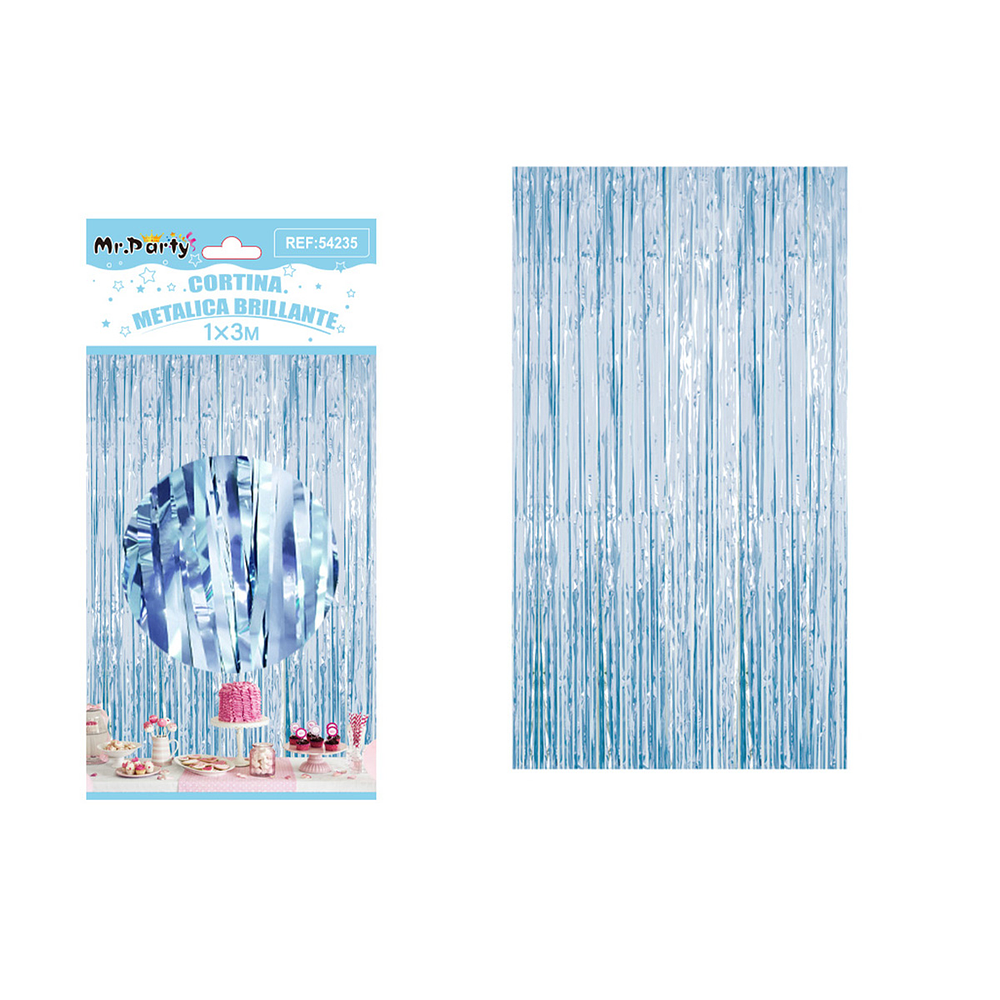 Cortina flecos metálica celeste 1*3m