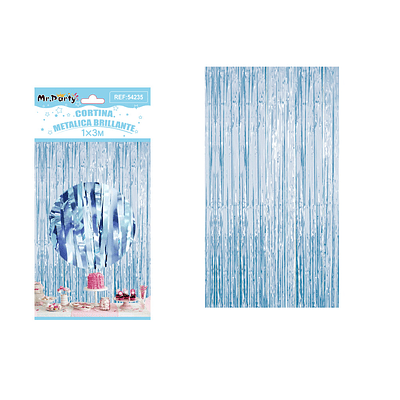 Cortina flecos metálica celeste 1*3m