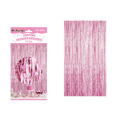 Cortina flecos metálica rosado claro 1*3m