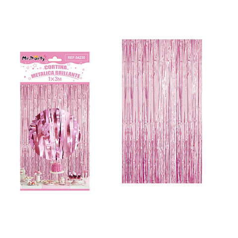 Cortina de flecos metalizada rosado claro 1*3m