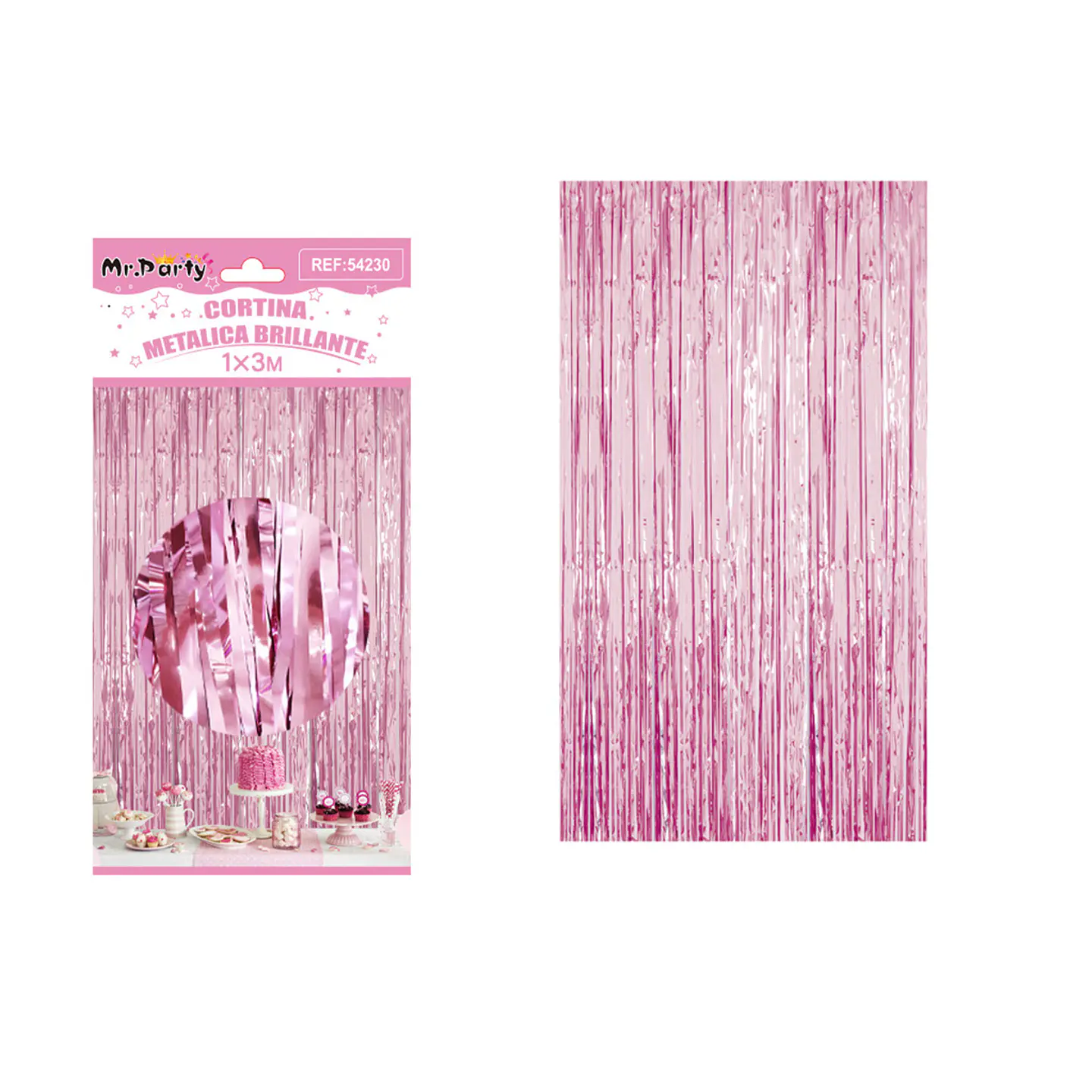 Cortina de flecos metalizada rosado claro 1*3m 1