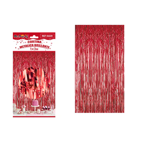 Cortina de flecos metalizada roja 1*3m