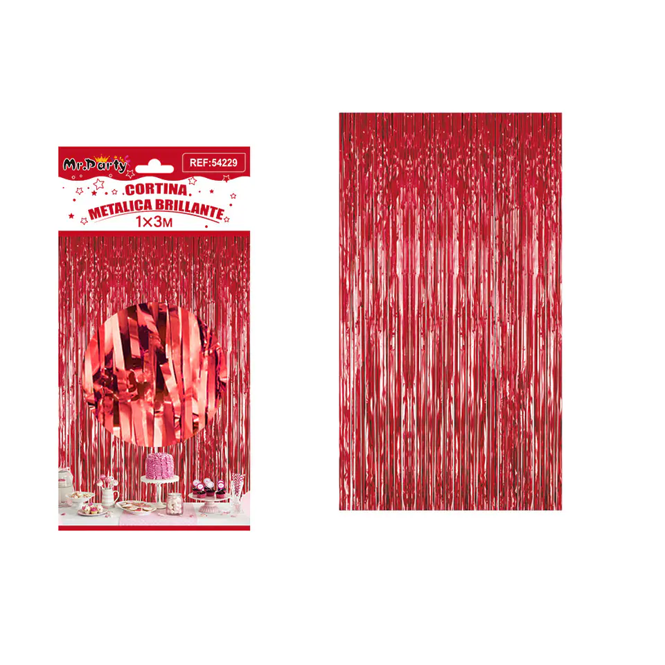 Cortina de flecos metalizada roja 1*3m 1