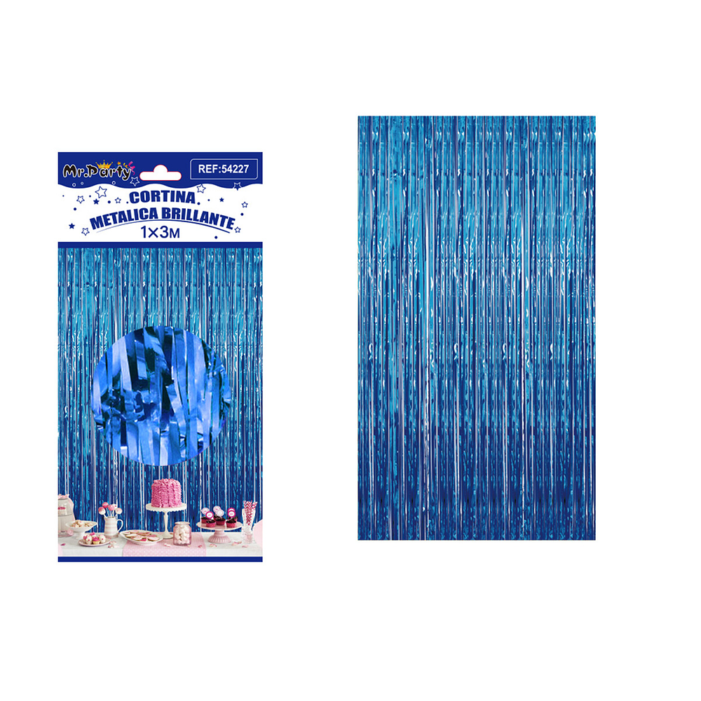Cortina flecos metálica azul 1*3m