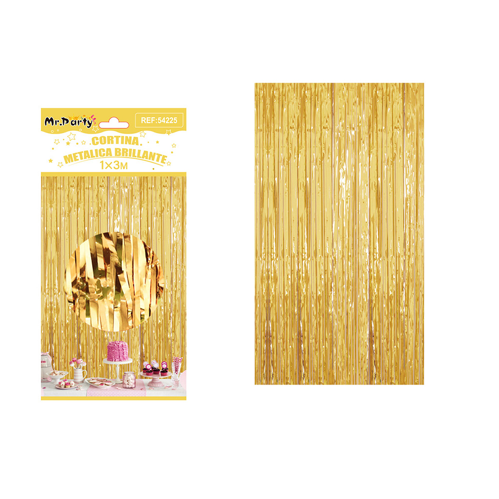 Cortina flecos metálica dorada 1*3m