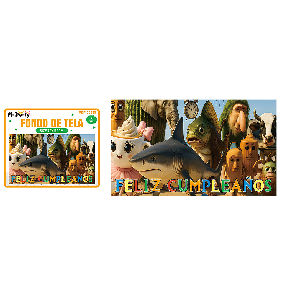 Fondo de tela feliz cumpleaños Brainrot 120*70cm