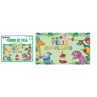 Fondo de tela feliz cumpleaños dinosaurio 120*70cm