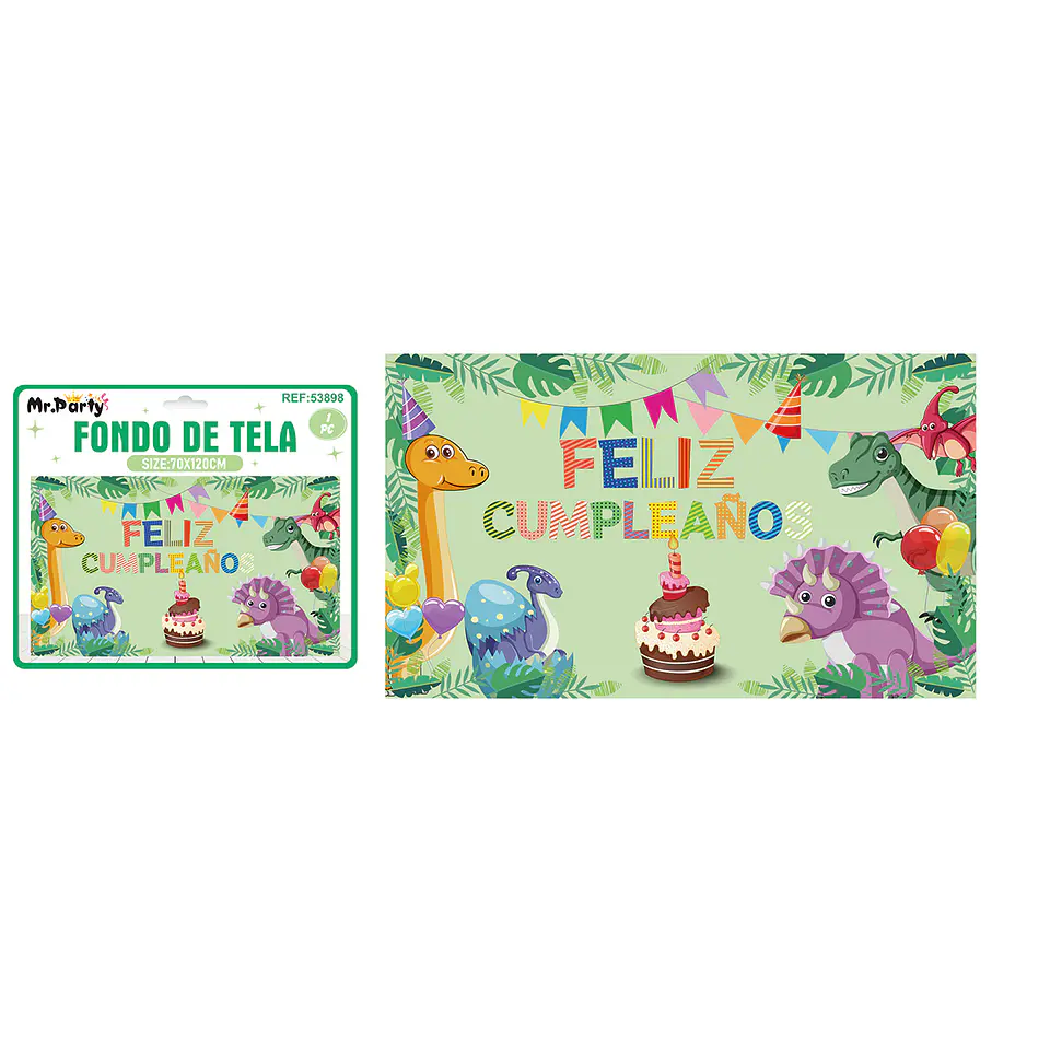 Fondo de tela feliz cumpleaños dinosaurio 120*70cm 1