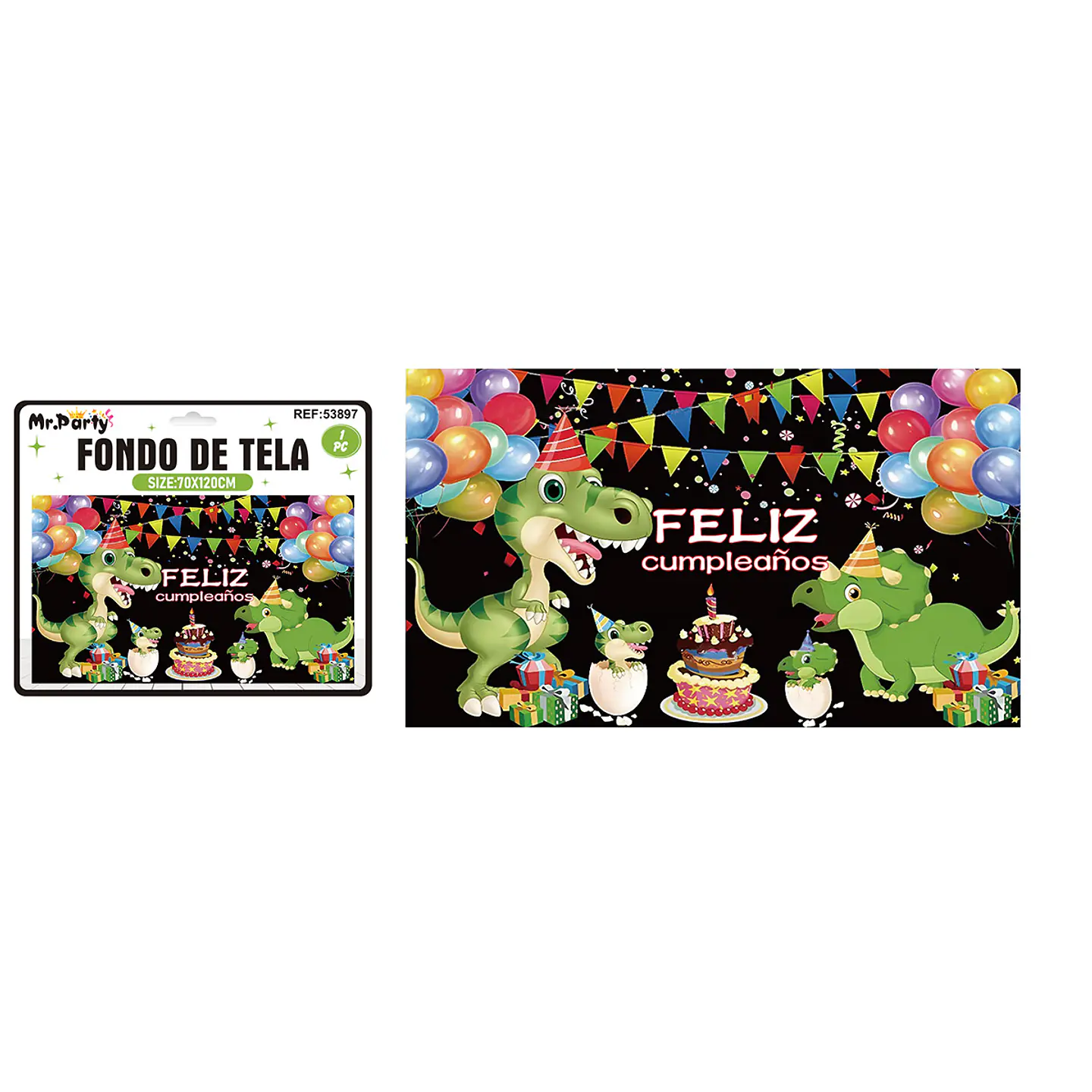 Fondo de tela feliz cumpleaños dinosaurio 120*70cm 1