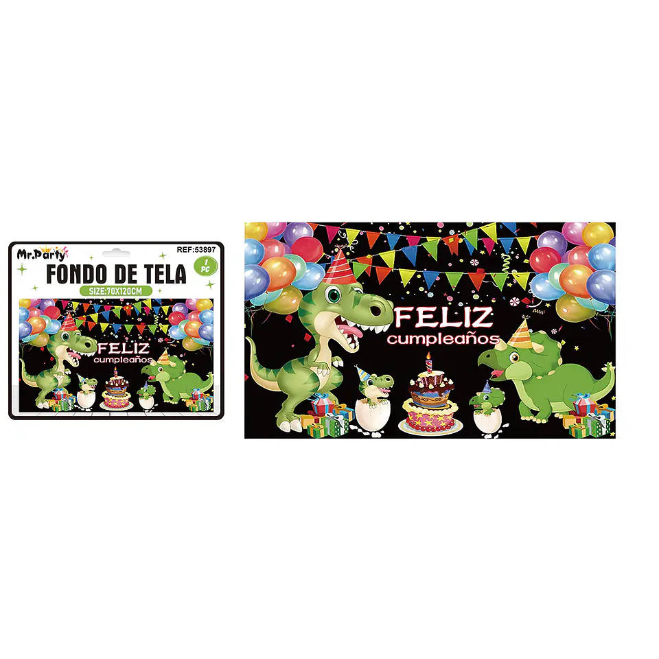 Fondo de tela feliz cumpleaños dinosaurio 120*70cm 1