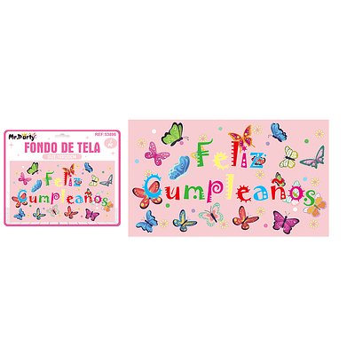 Fondo de tela feliz cumpleaños mariposa 120*70cm