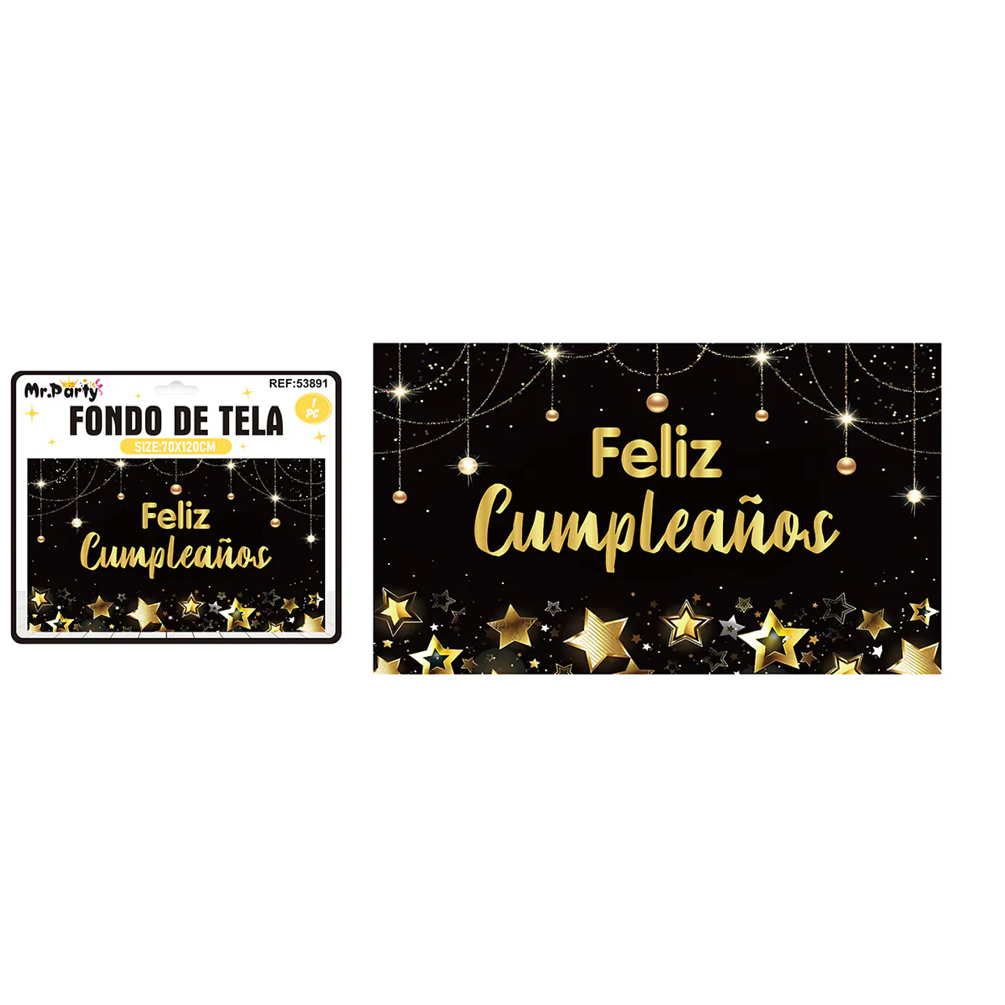 Fondo de tela feliz cumpleaños con estrella 120*70cm 1