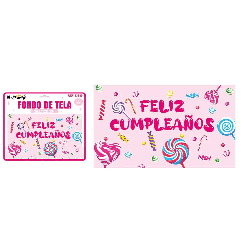 Fondo de tela feliz cumpleaños candy 120*70cm 1