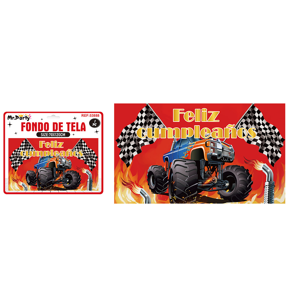 Fondo de tela feliz cumpleaños auto 120*70cm