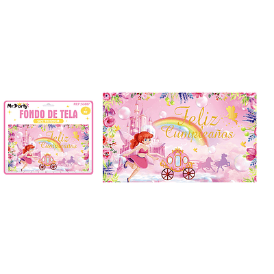 Fondo de tela feliz cumpleaños princesa y castillo 120*70cm