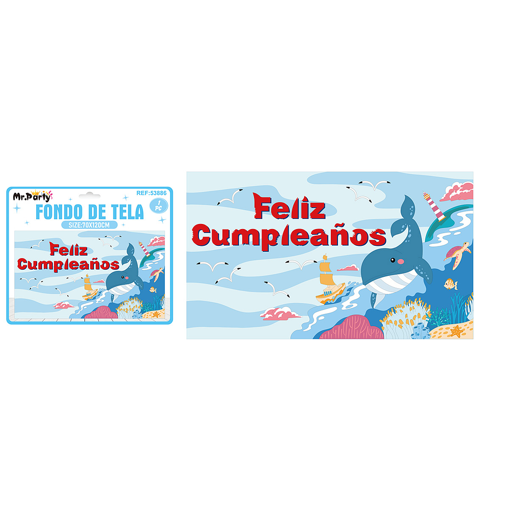 Fondo de tela feliz cumpleaños del mar 120*70cm