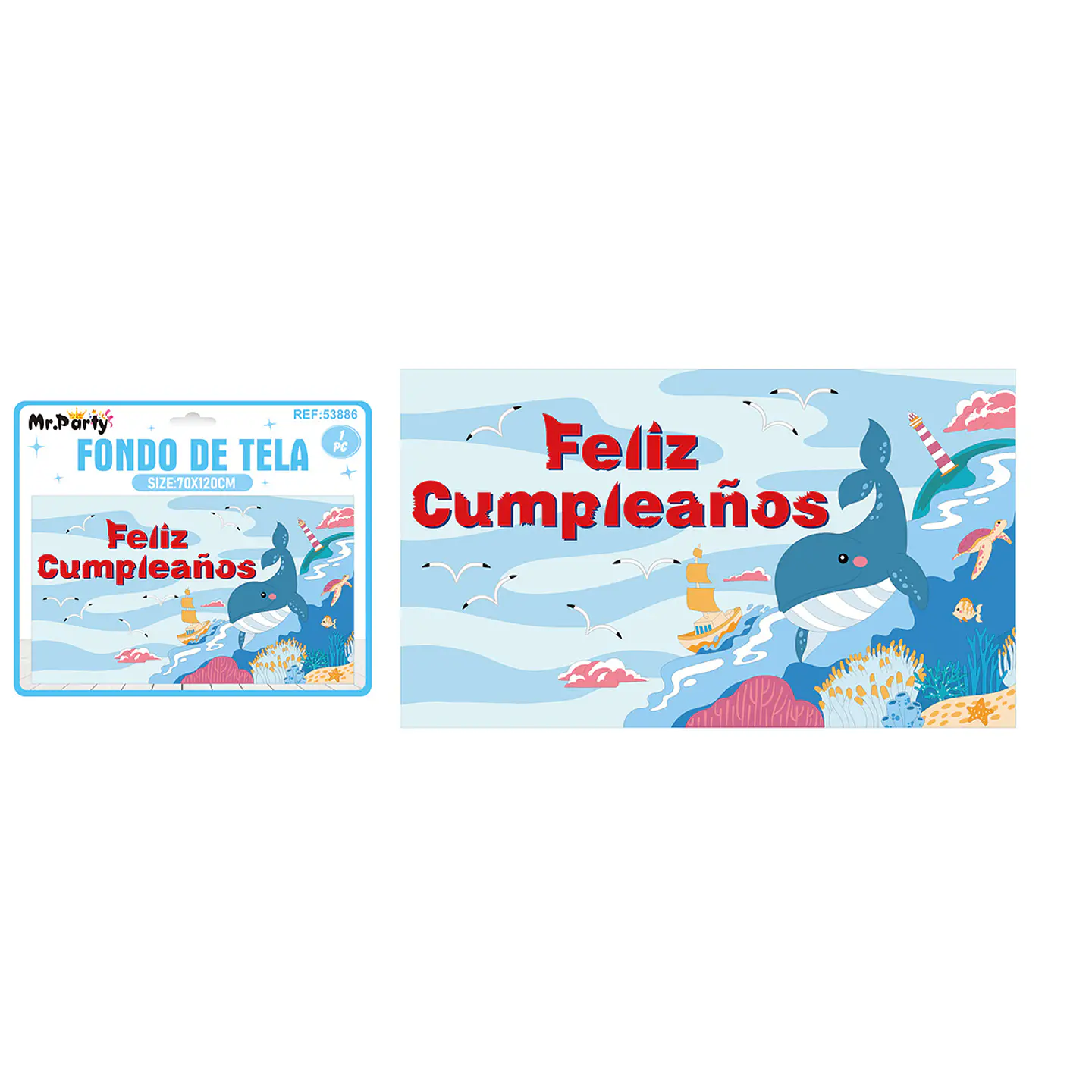 Fondo de tela feliz cumpleaños del mar 120*70cm 1