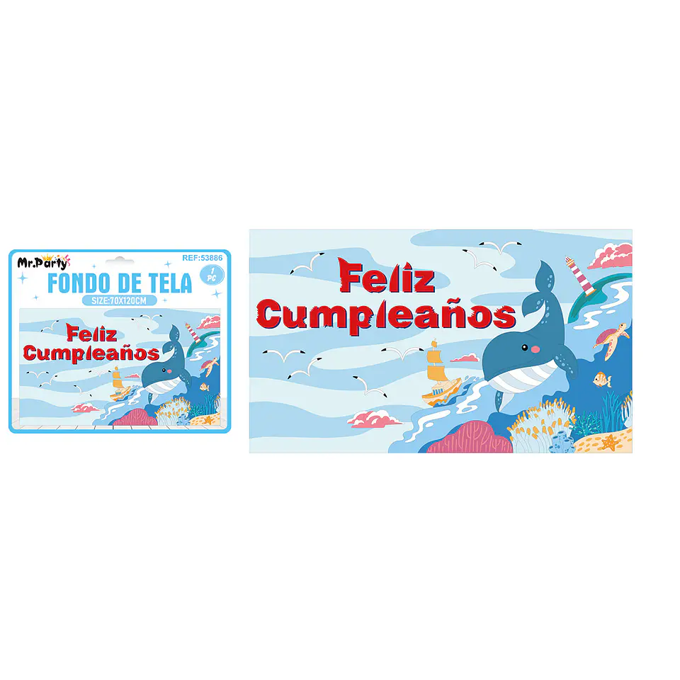 Fondo de tela feliz cumpleaños del mar 120*70cm 1