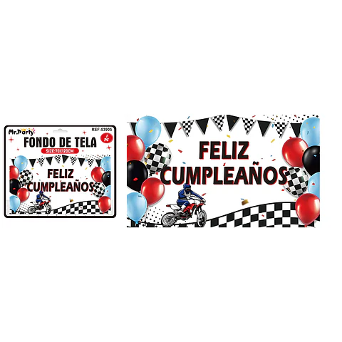 Fondo de tela feliz cumpleaños motocicleta 120*70cm