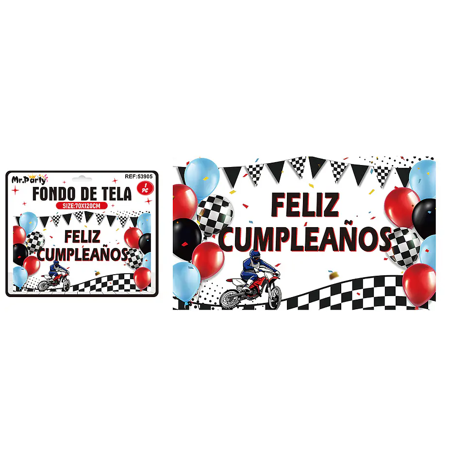Fondo de tela feliz cumpleaños motocicleta 120*70cm 1