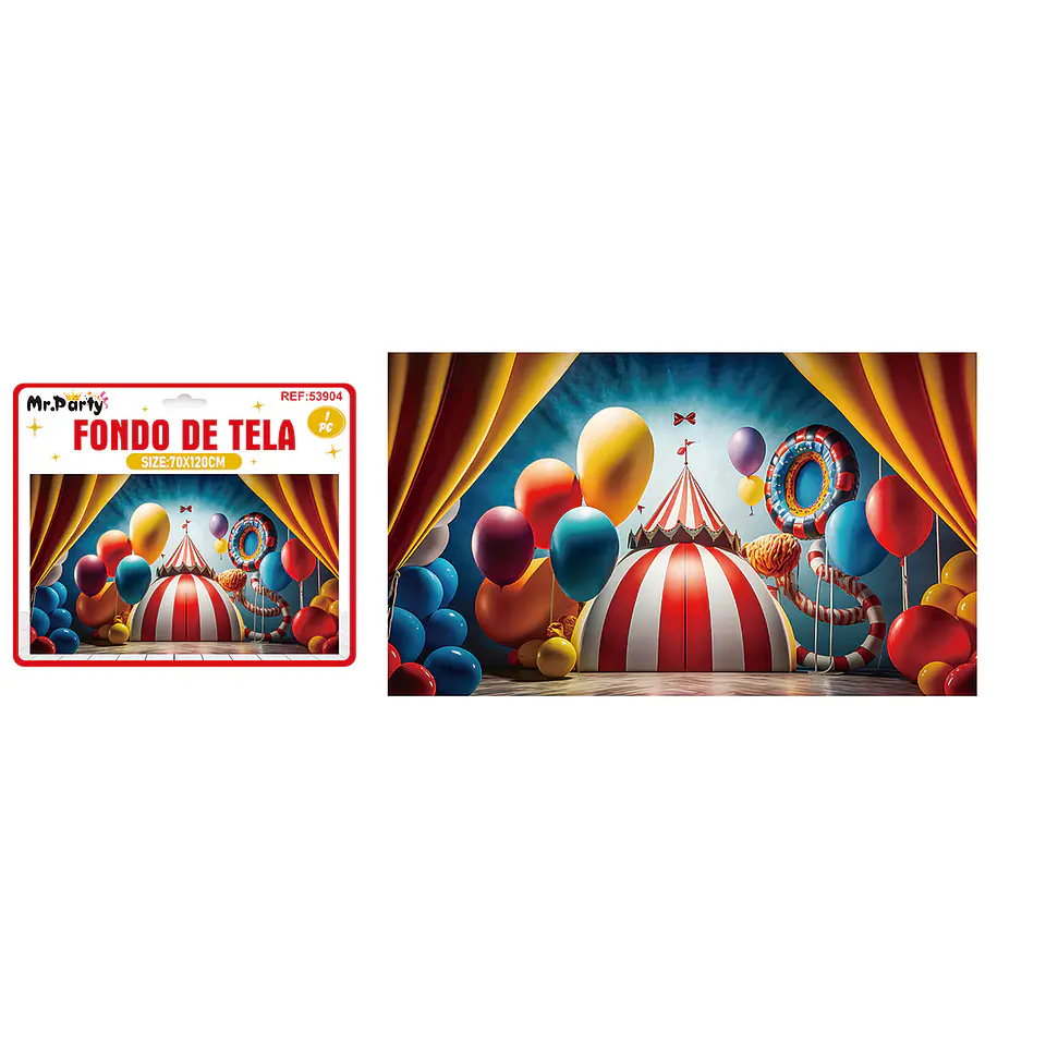 Fondo de tela feliz cumpleaños circo 120*70cm 1
